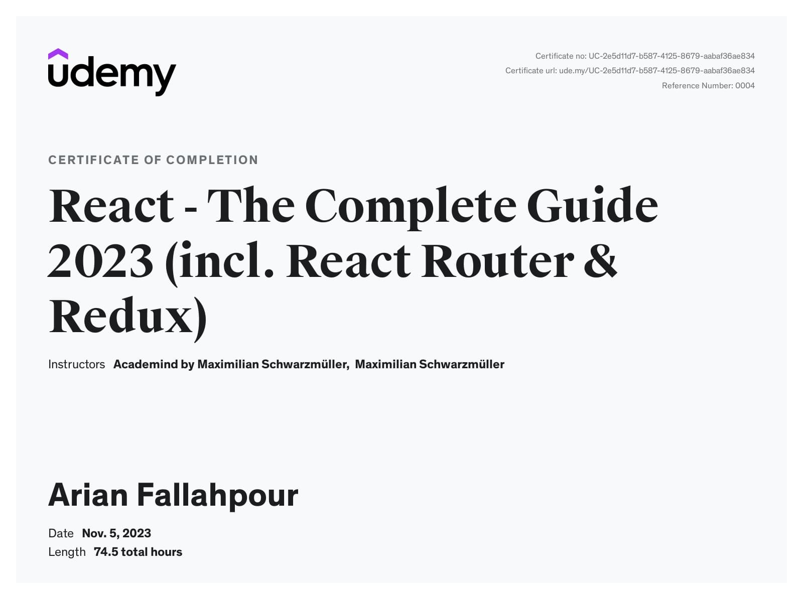 React Certificate